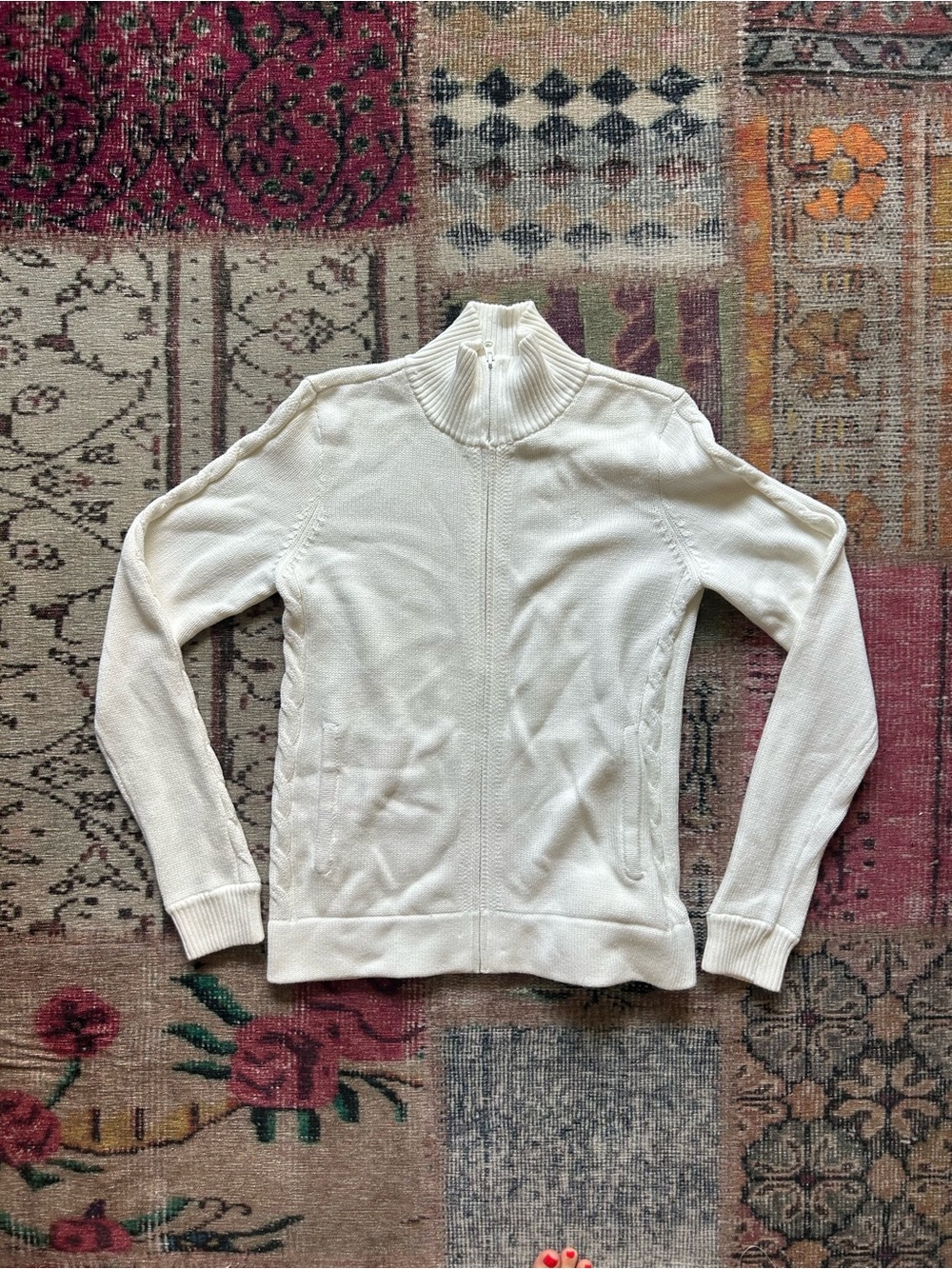 Lilly Pulitzer Cream Ribbed Knit Zip Cardigan